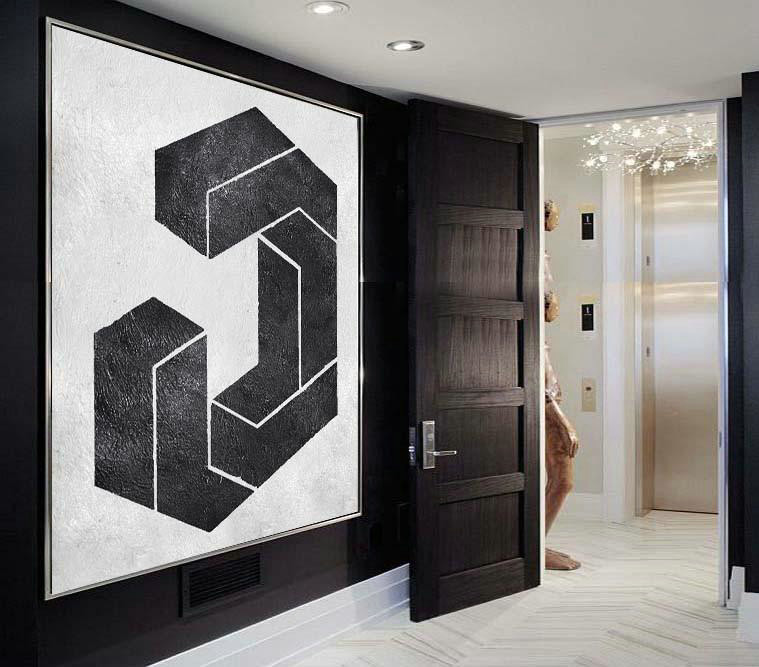 Abstract Painting Extra Large Canvas Art,Oversized Minimal Black And White Painting - Art Work